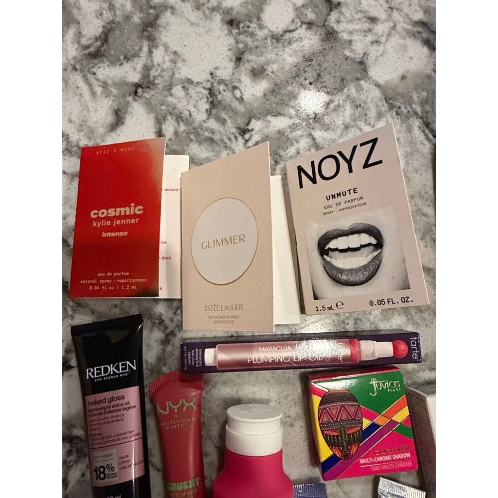 Fragrance, makeup, skincare, and hair bundle.